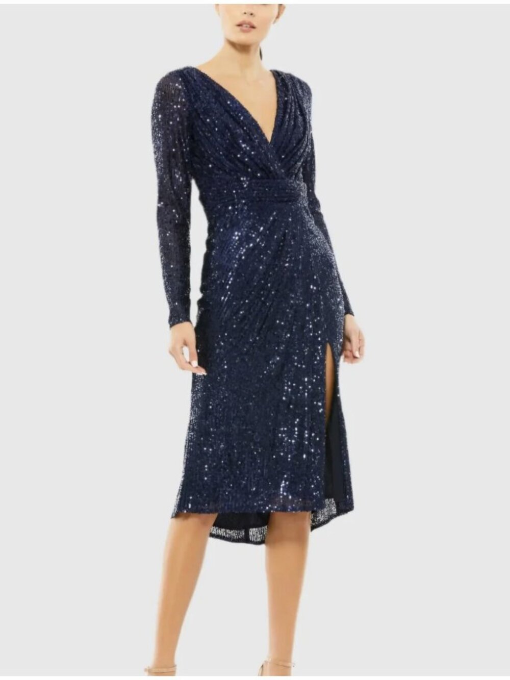 NWT Ieena for Mac Duggal Navy Blue Long Sleeve Sequin Dress Size 14 Style 26555